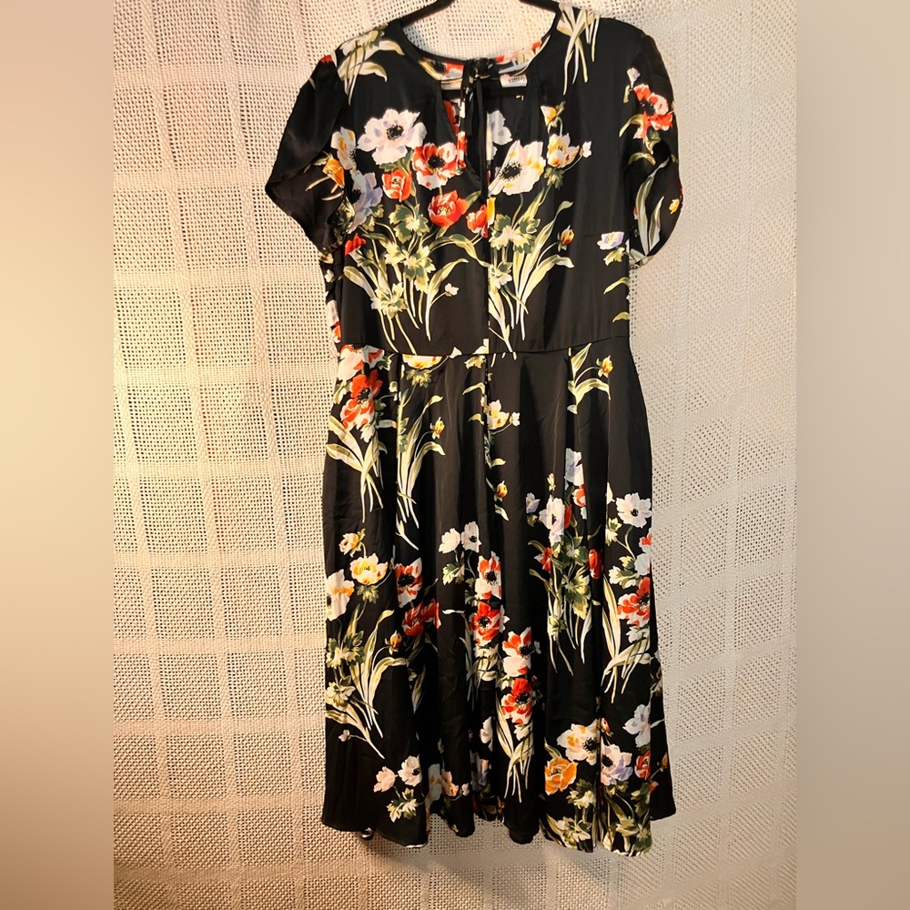 LIKE NEW Unique Vintage Black Floral Midi Dress US 14